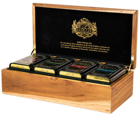 Rare Tea Luxury Wooden Gift Box - 4 Rare Tea Caddies -  Sourced from Single Origin estates within Sri Lanka and are produced in limited quantities.
