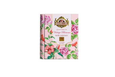 Mini Tea Book -Vintage Blossoms - Rose Fantasy - 5 Pyramid Tea Bags